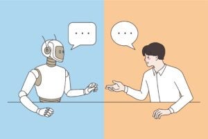 A man talking to a robot