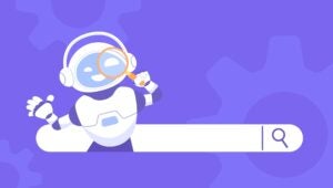 Robot looking through a magnifying glass